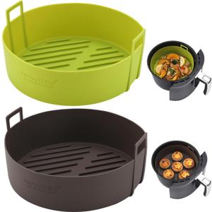 Air Fryer Silicone Liners 4 QT For Ninja AF101, 2 Pack BPA Free Platinum Air Fryer Basket Liners with Handle, Round Ninja Reusable Fryer Accessories