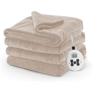 Sunbeam Electric Royal Luxe Microplush Heated Blanket, 12 Heat Settings, 12-Hour Selectable Auto Shut-Off, Fast Heating, Warm and Cozy, Cabernet Color, Full, 84" x 72", Mushroom