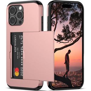 Nvollnoe Compatible with iPhone 16 Pro Max Case with Card Holder Dual Layer Heavy Duty Protective Shockproof Hidden Card Slot Slim Wallet Phone Cover for Women&Men 6.9 inch(Rose Gold)