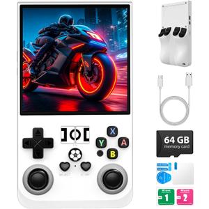 R36MAX Retro Handheld Game Console, 4.0 inch Retro Gaming Console with 64GB Memory, Portable Retro Video Games Console, 4000mAh Battery, Support 30+ Emulators, White