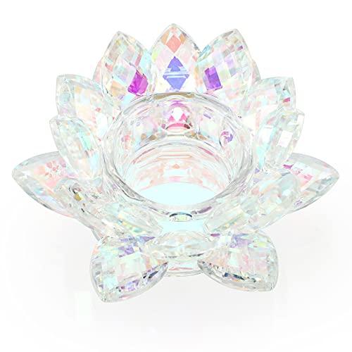 OwnMy Crystal Lotus Flower Tea Light Holder Lotus Petals Votive Candle Holder Candle Lamp, Crystal Flower Tealight Candle Stand for Wedding Table Centerpieces Home Decors (AB Color)