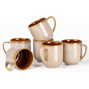 LERATIO 12OZ Ceramic Coffee Mugs Set of 6, Large Porcelain Coffee Cups With Large Handle For Latte,Cappuccino,Milk,Cocoa,|Dishwasher&Microwave Safe Mug Sets,Ideal for Man,Woman,Dad, Mom-Kahki (reactive glaze-1)