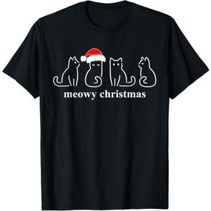 Meowy Catmas Cat Christmas Cute Kitten Cats Santa Hat Xmas T-Shirt