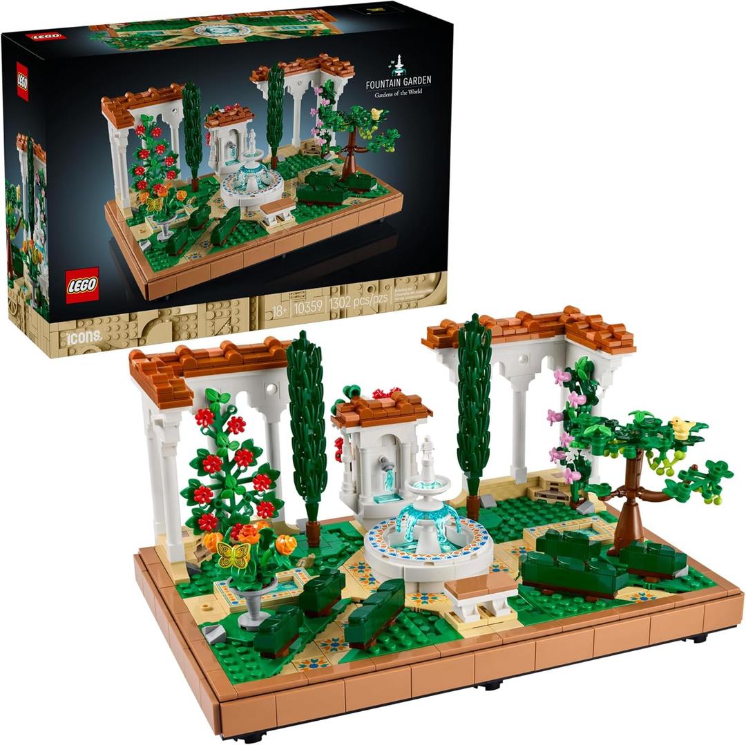 LEGO Icons Fountain Garden Building Set - DIY Kit for Adults, Ages 18+ - Miniature Craft Building Blocks for Home Decor, Display - Gift for Birthdays - with Cypress Trees and Grape Vines - 10359