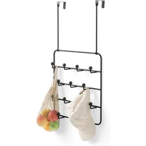 Umbra Estique Over The Door Coat Rack & Multi-Use Organizer, for Coats, Bags, Hats & More, Black/Walnut