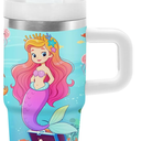 Mermaid Tumbler with Handle and Straw for Kids 14oz, Insulated Stainless Steel Little Mermaid Girls Cup Mug, Birthday Christmas Gifts for Kids Girls