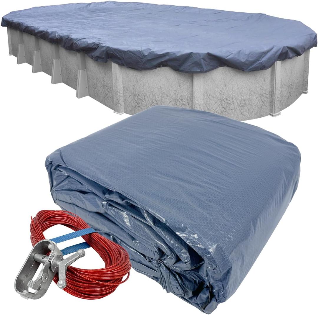Pool Mate 16 x 25 ft Basic Value Line Oval Pool Cover for Above Ground Pool | Blue Winter Pool Cover, 3 ft Overlap (19 x 28ft Cover Size), Solid 7 x 7 Scrim, 2.2 oz/yd2, Style: 461625-PM