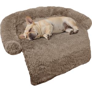 Calming Dog Bed Fluffy Plush Dog Mat for Furniture Protector with Removable Washable Cover for Large Medium Small Dogs and Cats (Small(35x31x5), Camel)