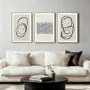 Abstract Boho Wall Art Set - Modern Boho Geometric Framed Canvas Prints, Neutral Mid-Century Graffiti Inspired Decorative Wall Decor for Living Room, Bedroom, Office - 16"x24"x3