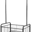 Black Metal Rolling Laundry Hamper Butler Cart Basket with Hanging Garment Rack, Storage Organizer with Mobile Wheels