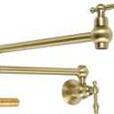 23" Brass Pot Filler Faucet Brushed Gold, Wall Mount Over Stove Water Faucet, Antique 2 Handles Folding Stretchable Pot Filler