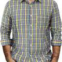 Mens Gingham Button Down Shirt Long Sleeve Dress Shirts Business Casual Shirts with Pockets (Large, Yellowwhite)