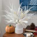 7 PCS Artificial Fall Stem Fake Plants, 26 in Fake Leaves Autumn Greenery Branches White Flowers Faux Foliage DIY Stems for Vase Thanksgiving Home Kitchen Office Indoor Centerpiece Table Decoration