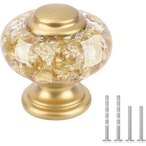 30 Pack Gold Dresser Knobs, 1-3/8 Inch(36mm) Decorative Crystal Cabinet Drawer Knobs, Vintage Round Gold Knobs and Pulls with Two Different Sizes Screws for Easy Installation