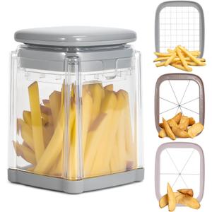 French Fry Cutter 3 in 1 Potato Onion Chopper Multifunction Egg Apple Slicer Kitchen Vegetable Cutter Dicer for Cucumber, Tomato, Zucchini, Carrot, Citrus Stainless Steel Blade (Gray)