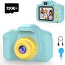 PROGRACE Kids Camera with 32GB SD Card, HD Digital Video Camera for Toddlers, IPS HD Screen, Birthday for Boys and Girls Ages 3-12  Blue
