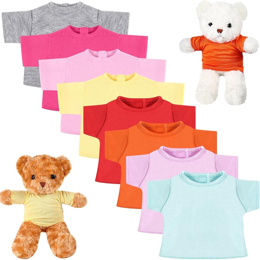 Jecery 8 Pcs Bear Tee Shirt Clothes Fit 14-18 Inches Plush Bears Sublimation Stuffed Cute Toy Clothes DIY Make Your Own Plush Doll for Colorful Bear Outfit Birthday Gift(Light)