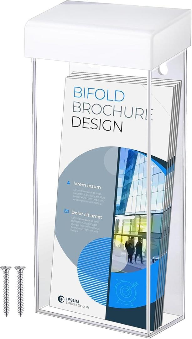 Remerry 1 Pcs Outdoor Brochure Holder 4 x 9 Inch Waterproof Wall Mount Literature Box with Lid Clear Acrylic for Pamphlet Map Menu Display (White)