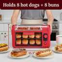 Elite Gourmet 8 Hot Dog Roller & Toaster Oven | 5 Stainless Steel Rollers, 30-Min Timer, Auto Shut-Off, 2 Warming Racks, Bun Warmer, Drip Pan | Cooks Brats, Sausages, Taquitos | Red, 8 Bun Capacity