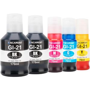 GI-21 G3270 G3260 Ink Refill Bottles Compatible for Canon MegaTank Printers GI21 PIXMA G1220 G1230 G2260 G2270 G3260 G3262 G3270 G3272 G3290 G4270 G4280, 2BK C M Y 5 Pack