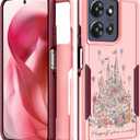 for Moto G Power 2025 Case - for Motorola Moto G Play 2025 Case Women Cute Girls Girly Aesthetic Unique Design Flowers Castle Heavy Duty Protective Shockproof Military Grade Phone Cover