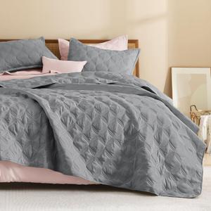 Litanika California King Quilt Bedding Set, Medium Grey Oversized Lightweight Comforter Bedspreads & Coverlets, Boho Farmhouse Bedding Cover Bed Decor All Season, 3 Pieces (1 Quilt, 2 Pillowcases)
