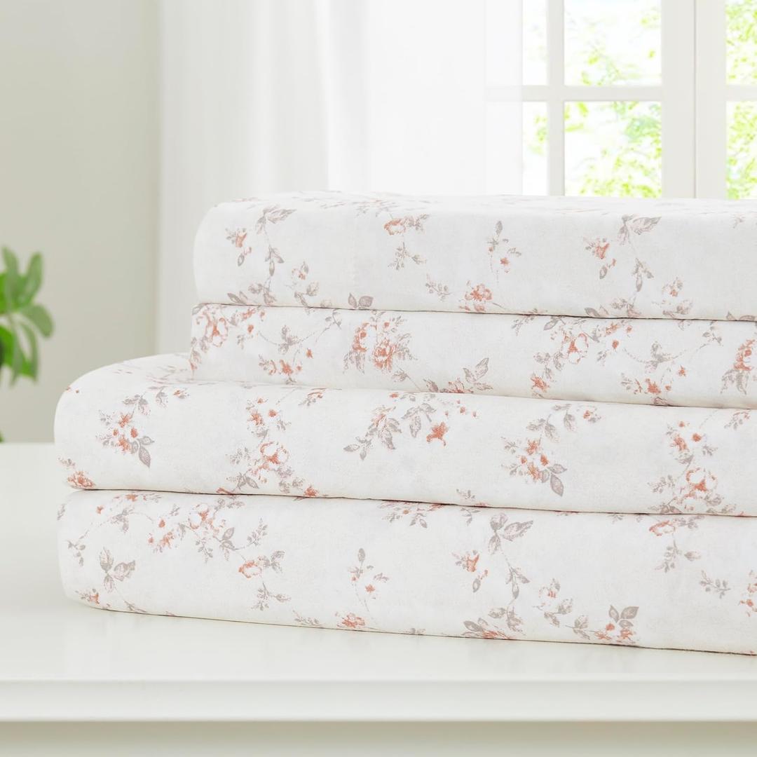 Modern Threads Silky Soft Microfiber and Wrinkle Free Sheets - Luxurious Microfiber Bed Sheets Includes Flat Sheet, Fitted Sheet with Deep Pockets, & Pillowcases Kashmir Rose Clay, Queen (21 Floral Clay)