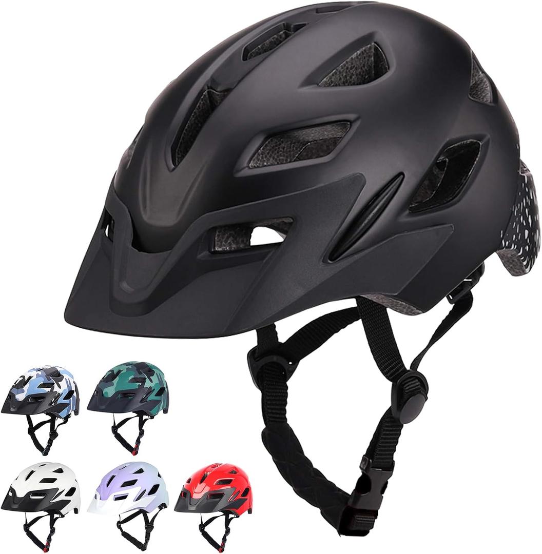 Kids Bike Helmet, Adjustable Toddler Youth Helmet with Detachable Visor & LED Light for 3-5/5-8/8-12 Years Boys Girls, Multi-Sport Helmet for Bicycle Cycling Scooter Skating, 2 Sizes (Matte Black)
