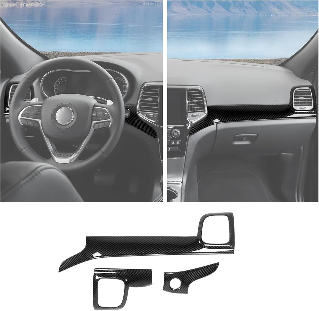 RT-TCZ Center Console Dashboard Panel Cover Trim Decor Interior Accessories for Jeep Grand Cherokee 2011-2020 (Black Carbon Fiber)