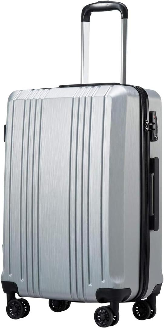 Coolife Luggage Suitcase PC+ABS with TSA Lock Spinner Carry on Hardshell Lightweight 20in 24in 28in (sliver, M(24IN))