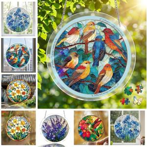 Acrylic Jigsaw Puzzle Suncatcher, 83 Pieces 8.2 Inch Sun Catcher Acrylic Puzzles Garden Decoration and Women Men Birthday Gift Home Decor (Birds)