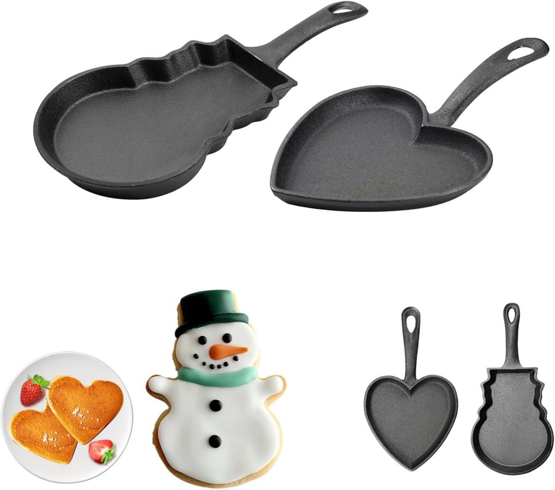 DVK Cast Iron Frying Pan with Various Shapes for Christmas Cookies Cutters Small Skillet for Heart/Snowman
