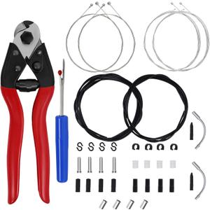 Stainless Steel Wire Cutter Bike Brake and Shifter Derailleur Cable Housing Kit, Universal Standard Bicycle Transmission Line with Bike Cable End Caps for MTB Mountain Road Bikes Repair, Professional