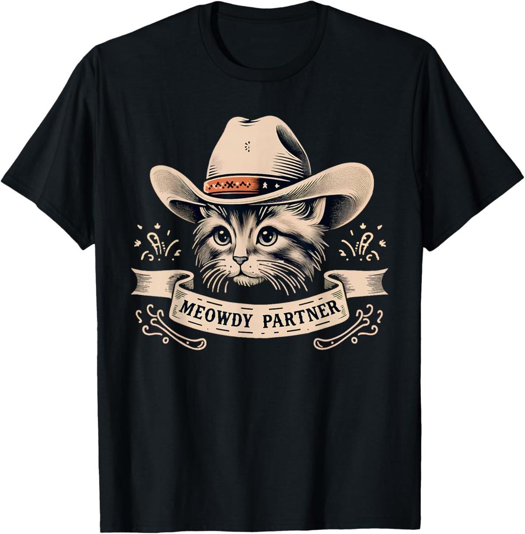 Cat Cowboy Funny Mashup Meowdy Partner Western Countries T-Shirt