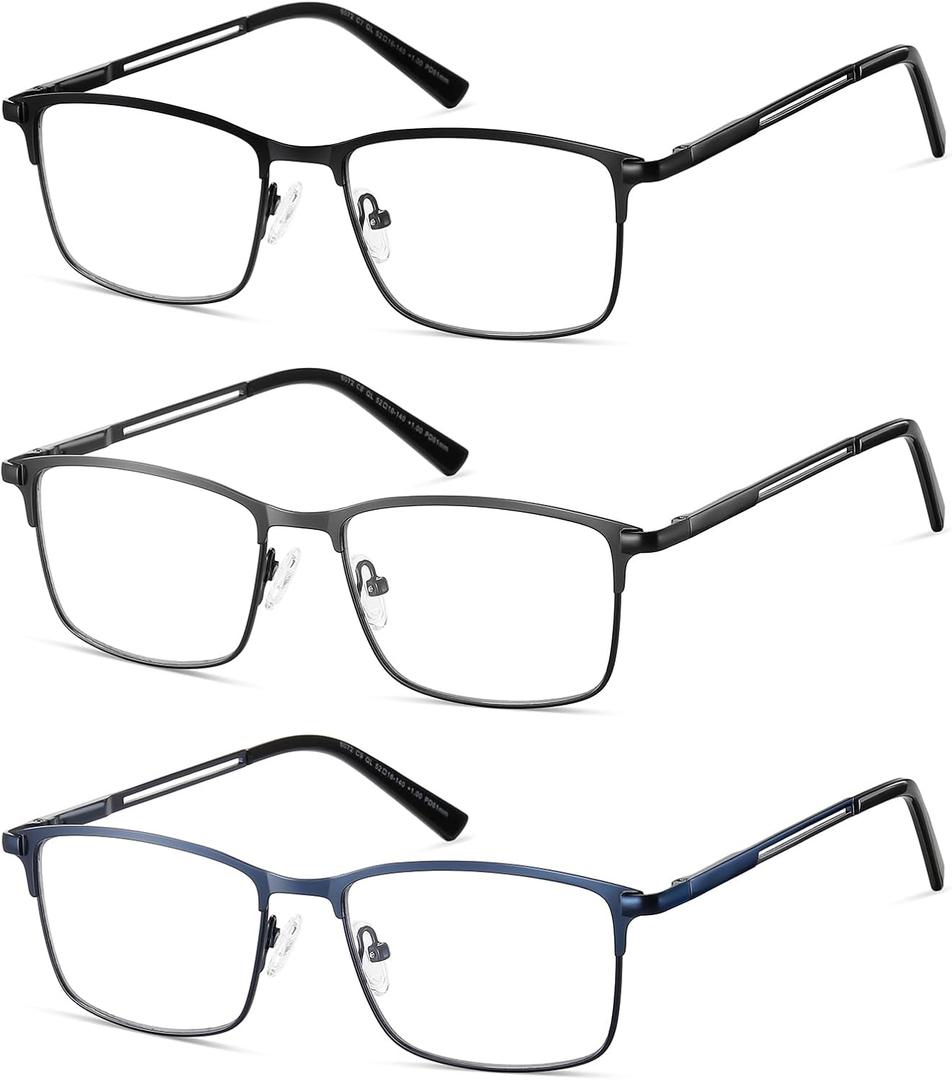 LKEYE Progressive Multifocus Reading Glasses Men No Line Multifocal Transition Blue Light Readers Metal Wide Frame Eyeglasses (Readerblack&gun&blue)