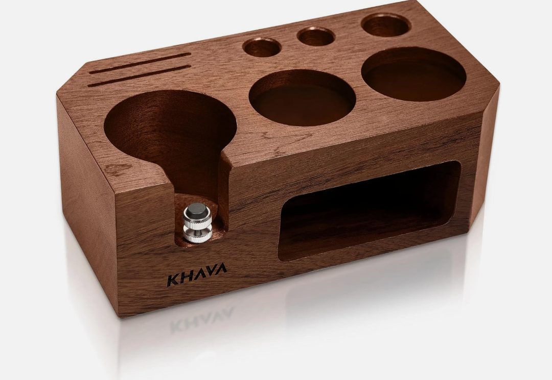KHAVA Espresso Tamping Station | Wooden Coffee Tamper Station 51-54 mm | Espresso Organizer Portafilter Holder | Coffee Station Organizer for Countertop | Espresso Accessories for Coffee Bar, Natural