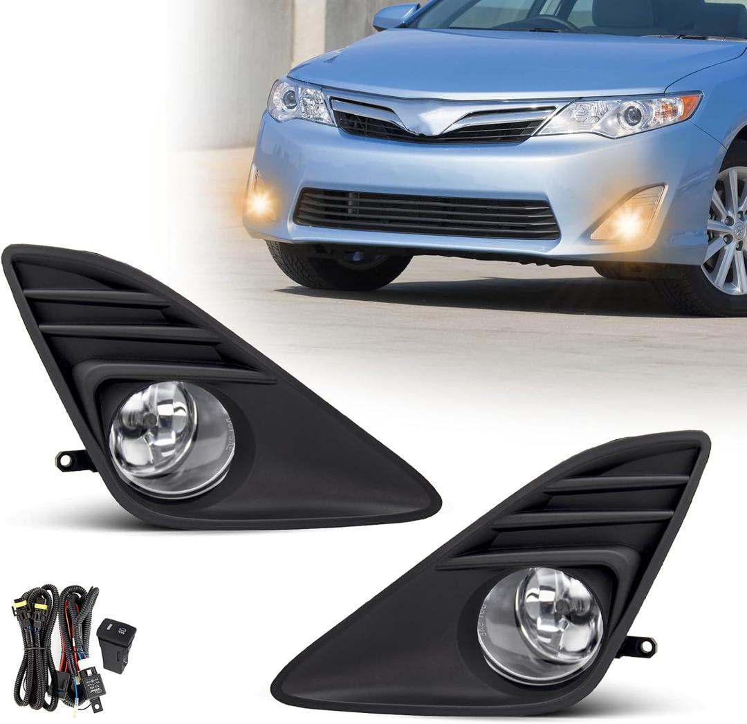 Fog Lights for 2012 2013 2014 Toyota Camry Assembly Replacement Kit with Wiring And Switch H11 12V 55W Halogen Bulbs(Clear Lens) (Black Bezel)