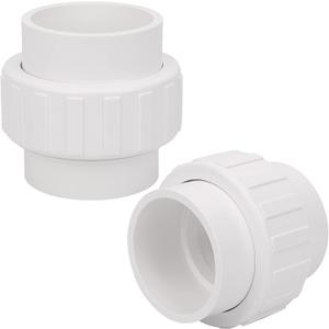 2 Pack 2" PVC Union Coupling Pipe Fitting (Socket x Socket) 2 Inch PVC Slip Union PVC Adapter Coupling Schedule 40, EPDM O-Ring, White