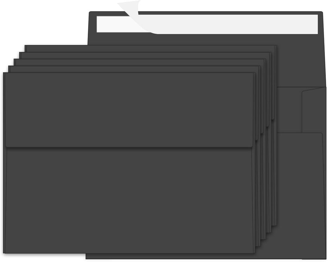200 Packs Black 4x6 Envelopes for Invitation Card, A6 Small Envelopes Self Seal for Wedding Birthday Party Baby Shower