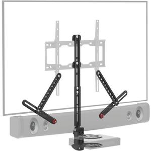Barkan Universal Soundbar Mount & A/V Shelf, Adjustable Bracket for Mounting Above or Under The TV, Sizes 13-80 inch, Fits Most of Sound Bars Up to 14 lbs, Anti-Slip Clamp Black