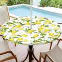 Round Fitted Tablecloth with Umbrella Hole and Zipper Tabletop Waterproof Lemon Table Cover Cloth Round Table Covers for Party, Picnic, Patio, Garden Backyard Fits 36"-42" Patio Tables