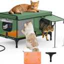 Heated Cat House for Outside with Escape Hatch, Insulated Outdoor Feral Cat House Weatherproof, Detachable Clawsable Heated Cat House for Outside Stray and Barn Cats
