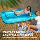 SLOOSH Inflatable Tanning Pool Lounger Float, 85" x 57" Extra Large Pool Floats Adult with Pillow, 4 in 1 Suntan Tub Raft Floatie,Sunbathing Bed Lounge for Water Blow Up Ball Pit Party Gifts, XL-Blue