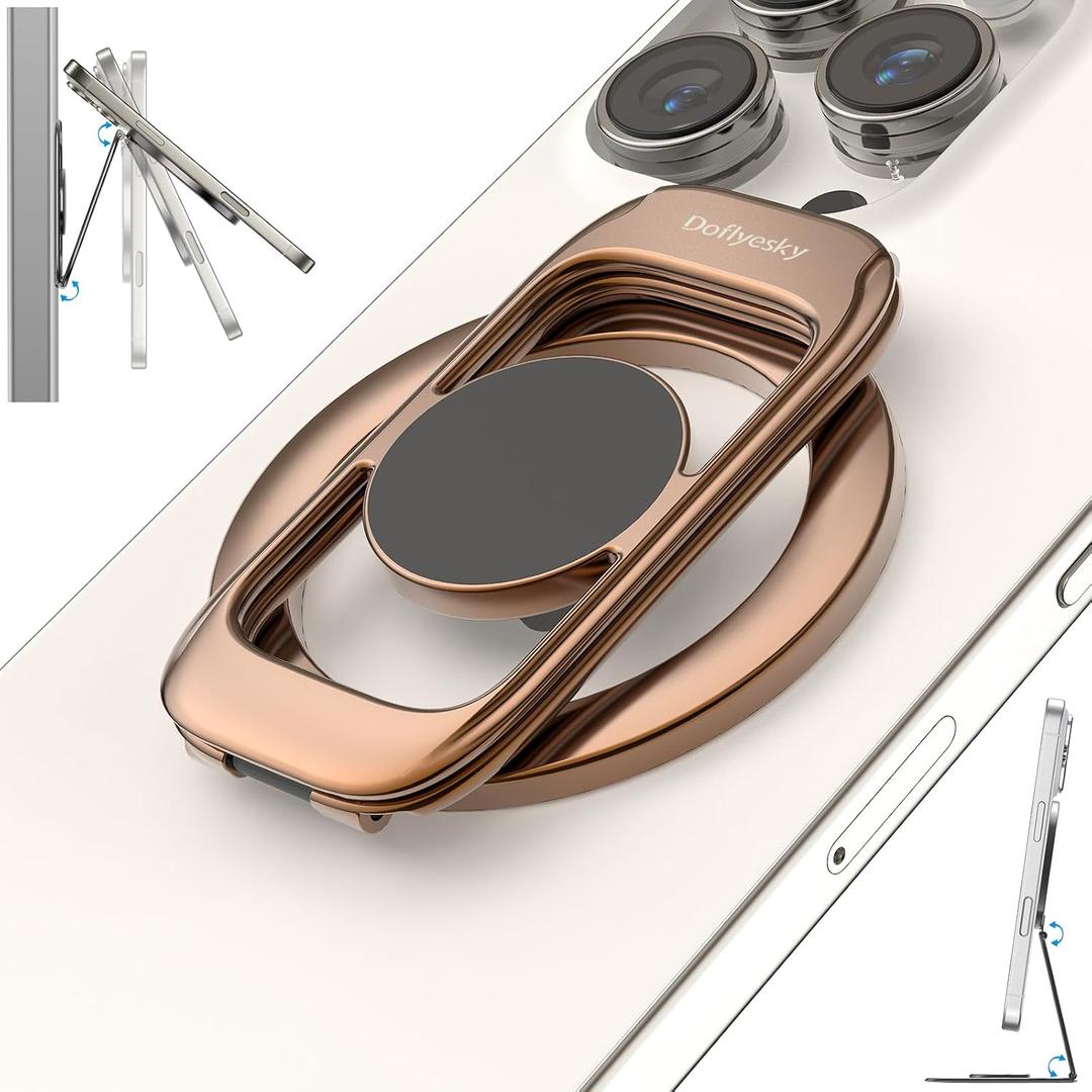 Magnetic Phone Ring Holder for MagSafe Phone Grip & Kickstand, Strong Dual-Sided Magnets Compatible with MagSafe Car Mount Gym for iPhone 17/16 Pro Max 15/14/13/12 and Android Phone Cases (Brown)