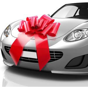 Mifflin-USA Big Car Bow (Red, 23 inch) Gift Bow, Giant Bow for Car, Birthday Bow, Huge Car Bow, Car Bows, Big Red Bow, Bow for Gifts, Christmas Bow for Cars, Gift Wrapping, Big Gift Bow
