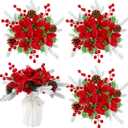 Knitgrip 4 Pcs Christmas Poinsettias Flowers Centerpieces 13.78 Inch Red Flower Ball Table Centerpieces Christmas Artificial Poinsettias Decoration with Pine Needles Pinecone for Xmas Holiday Party