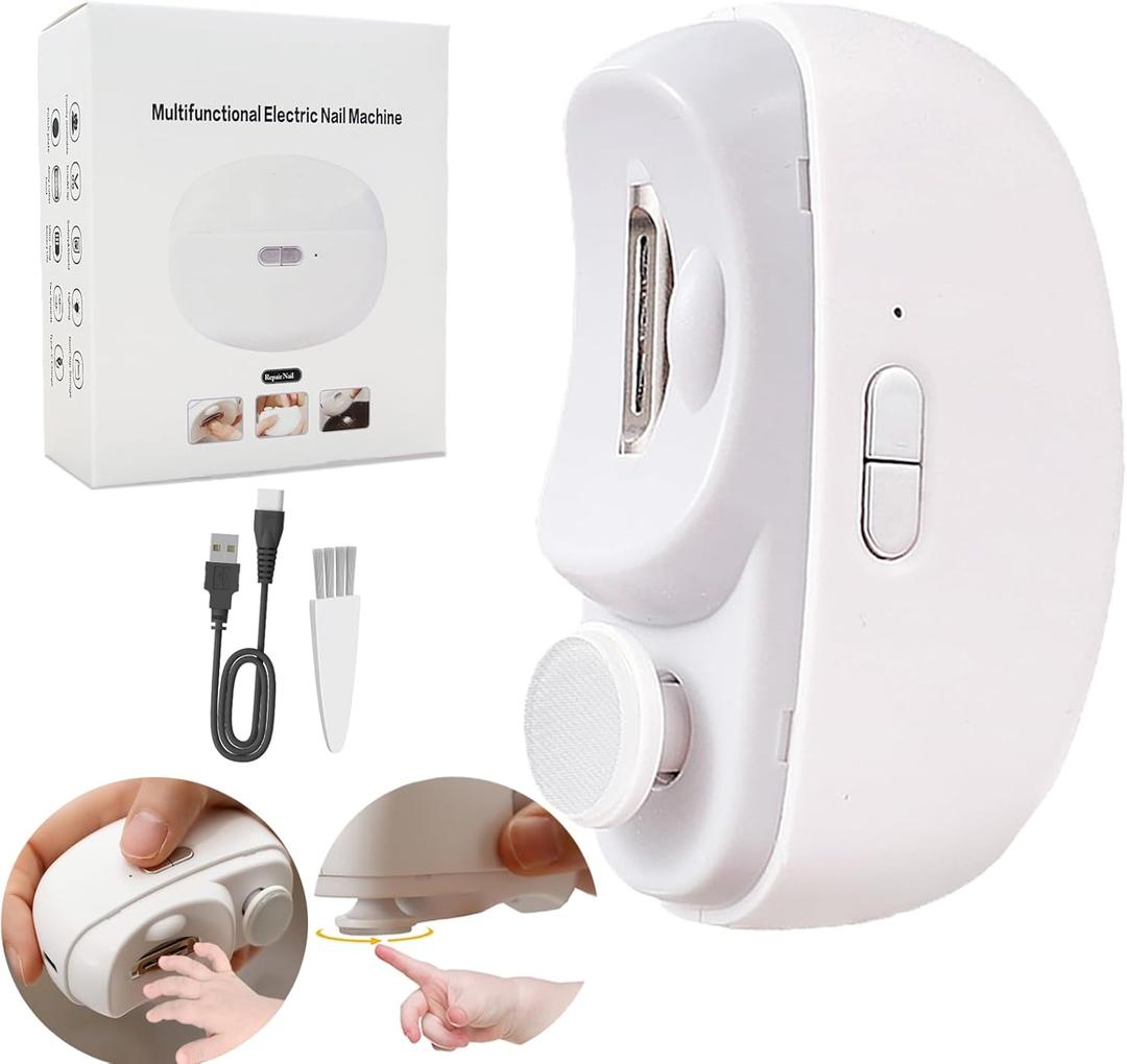 Electric Baby Nail Clippers, 2-in-1 Polished Automatic Baby Nail Trimmer, Safe & USB Rechargeable Baby Nail File with Nail Clip Storag, LED Light, Nail Clipper Suitable for Babies, Kids