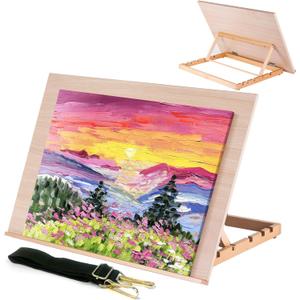 Large Artist Drawing Board 24" L x 15 5/8" W, Adjustable Beechwood Tabletop Easel with 5 Positions, Portable Drafting Table Stand for Painting and Sketching
