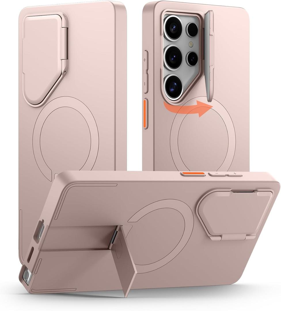 SURITCH for Samsung Galaxy S25 Ultra Phone Case, Magnetic Protective Cover with Camera Cover & Adjustable Metal Kickstand for Galaxy S25 Ultra (2025)-Sakura Pink