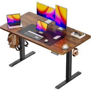 Huuger 48 x 28 Large Electric Standing Desk, Height Adjustable Desk, 27.6" Deep Desktop, Stand up Gaming, 2 Hooks, 3 Preset Heights, for Home Office, Rustic Brown